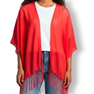 Coral Fringe Open Cardigan